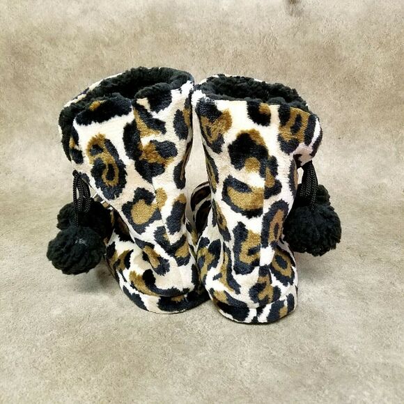 Warm & Cozy Womens  720930 Size 7/8 Brown Black Fabric Cheetah Print Bootie Slip - Picture 7 of 10